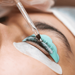 Close-up of a lash lift treatment being applied