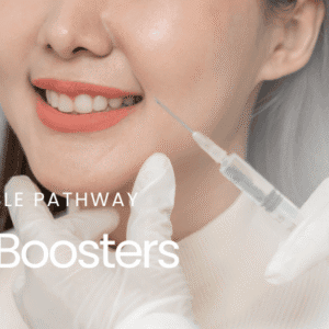 Woman smiling about to receive skin booster injections