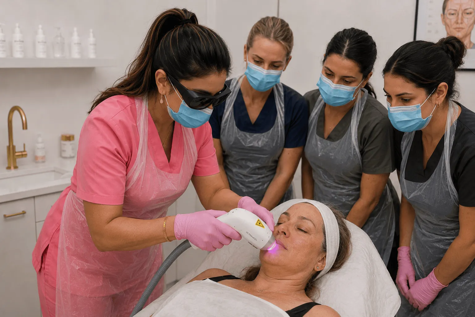 Jazz demonstrating a laser treatment to academy students